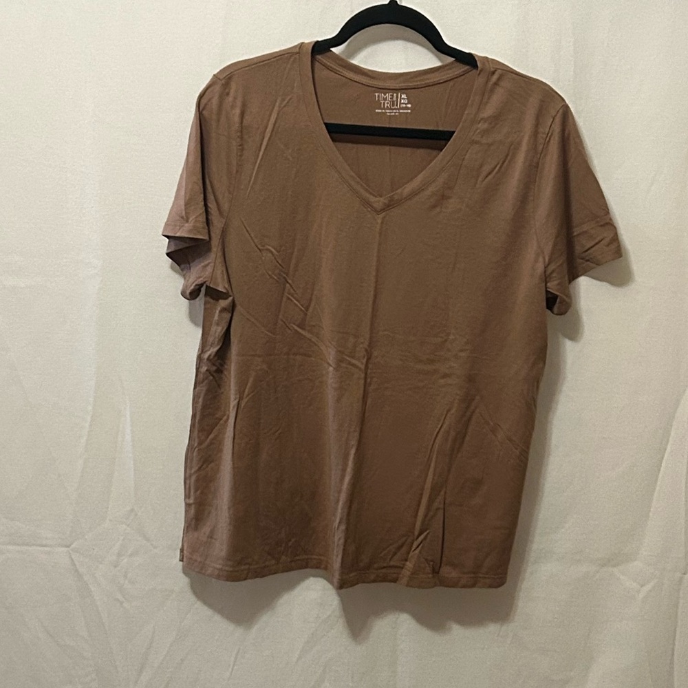 TIME & TRU  Women’s Tan V Neck Blouse